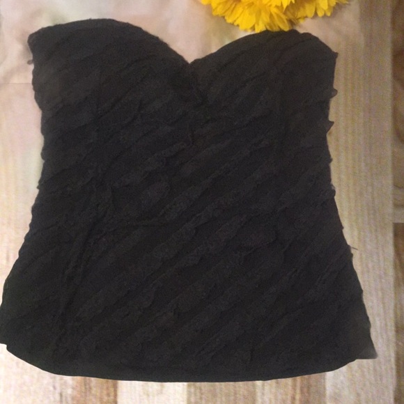 Dots Black Strapless Lined Ruffled Strapless Tube Top - Picture 2 of 9